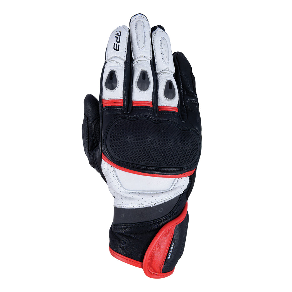 Oxford RP-3 2.0 Sports Short Leather Gloves Black / White / Red FREE 1 YEAR Returns, FREE UK Delivery | ThrottleChimp