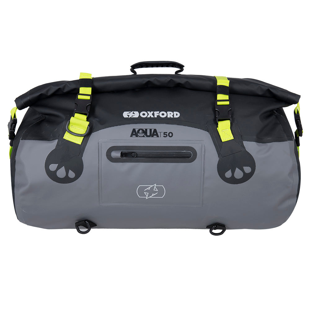 Oxford Aqua T50 Roll Bag Black / Grey / Fluo Yellow - 50 Litres FREE 1 YEAR Returns, FREE UK Delivery | ThrottleChimp