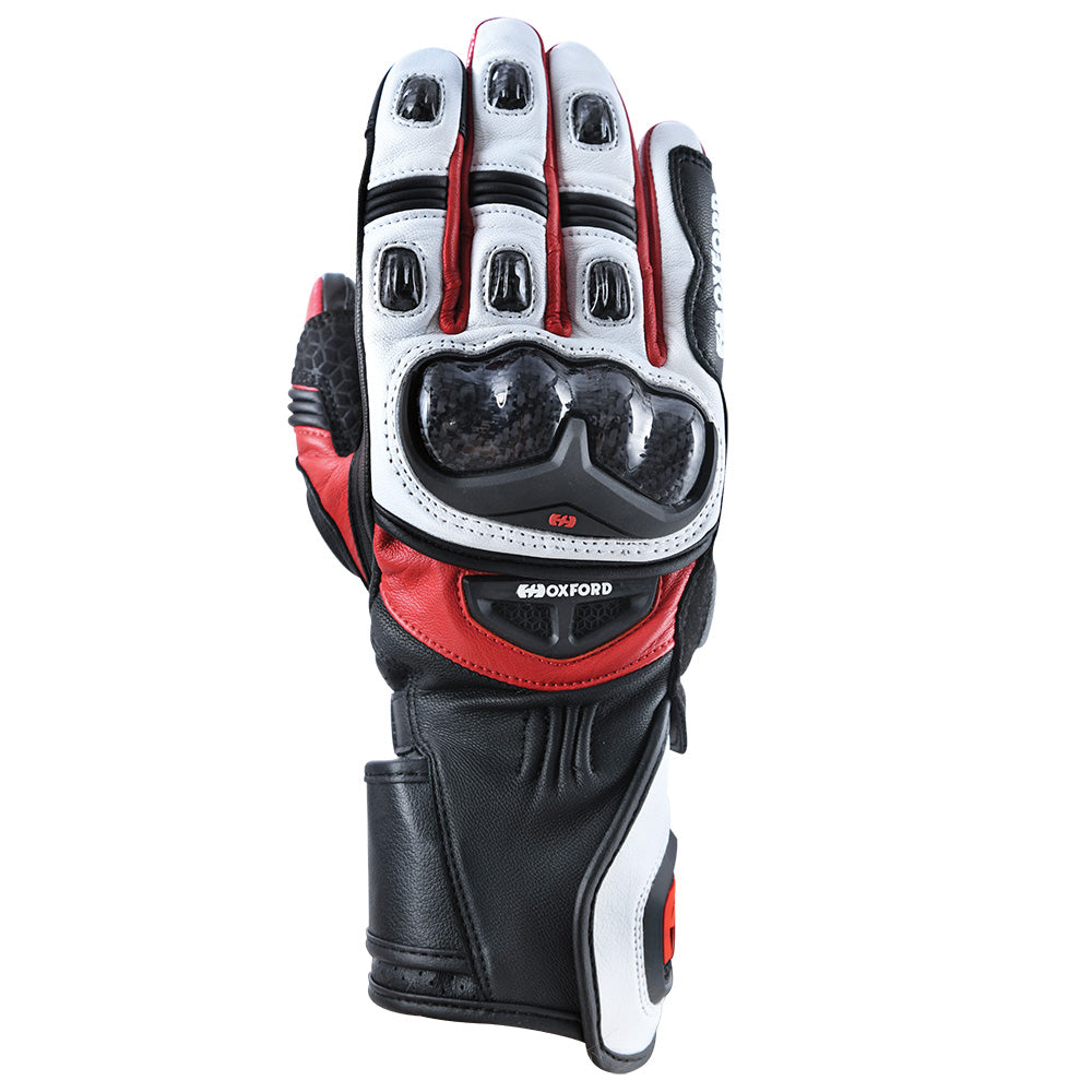 Oxford RP-2R Leather Gloves White / Black / Red FREE 1 YEAR Returns, FREE UK Delivery | ThrottleChimp