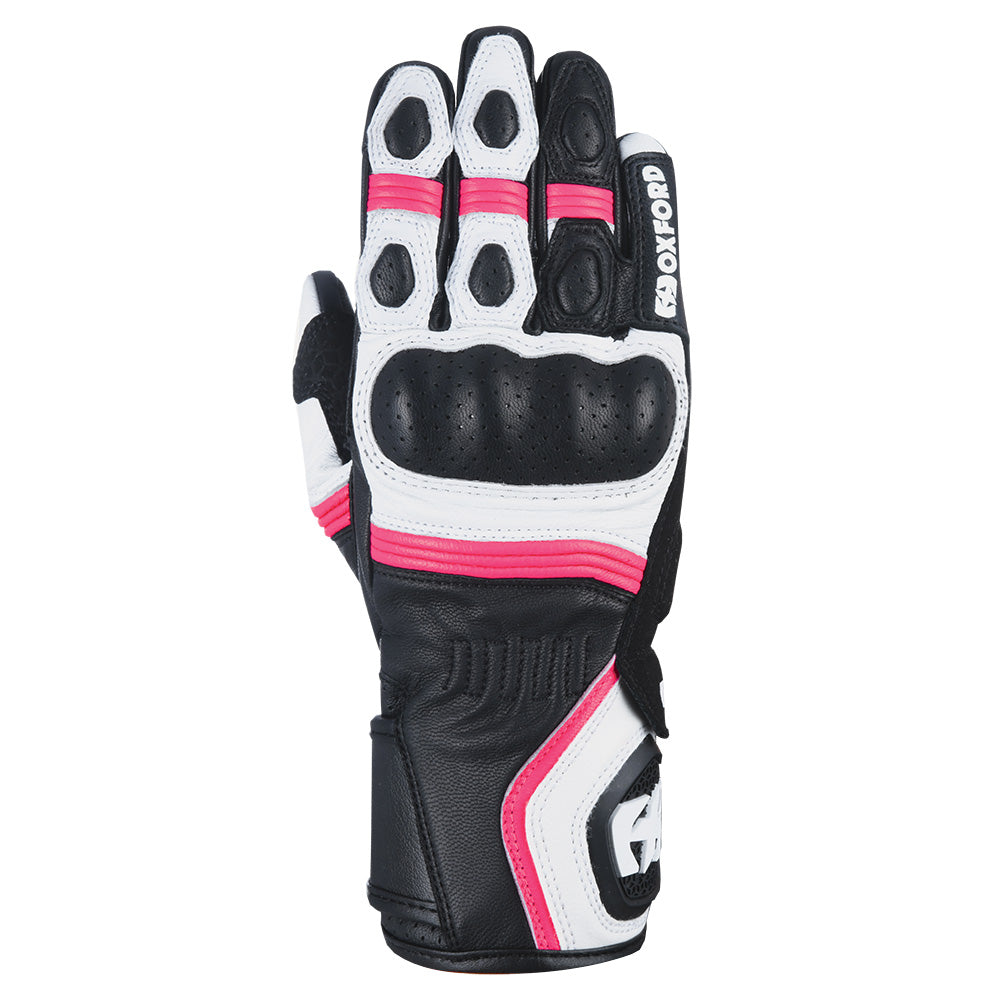 Oxford RP-5 2.0 Ladies Leather Gloves White / Black / Pink FREE 1 YEAR Returns, FREE UK Delivery | ThrottleChimp