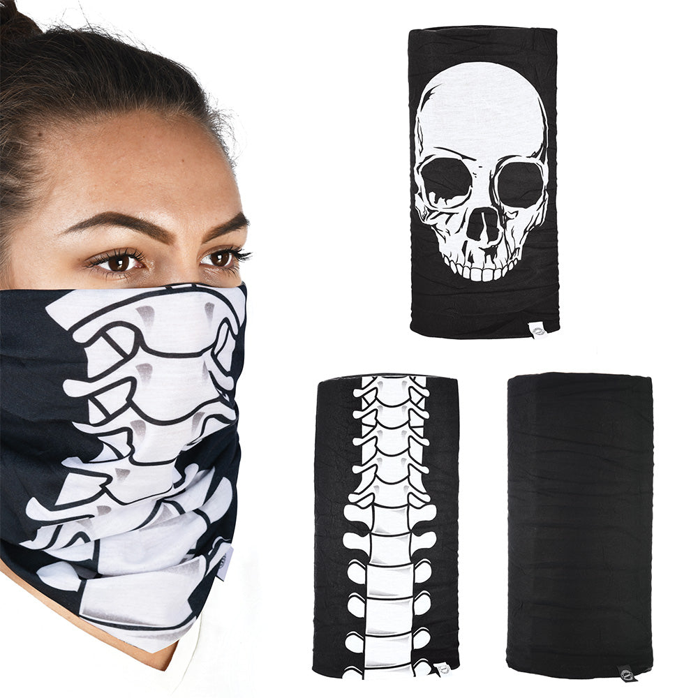 Oxford Skeleton Comfy Multifunctional Head & Neckwear Black / White - Pack Of 3 FREE 1 YEAR Returns, FREE UK Delivery | ThrottleChimp