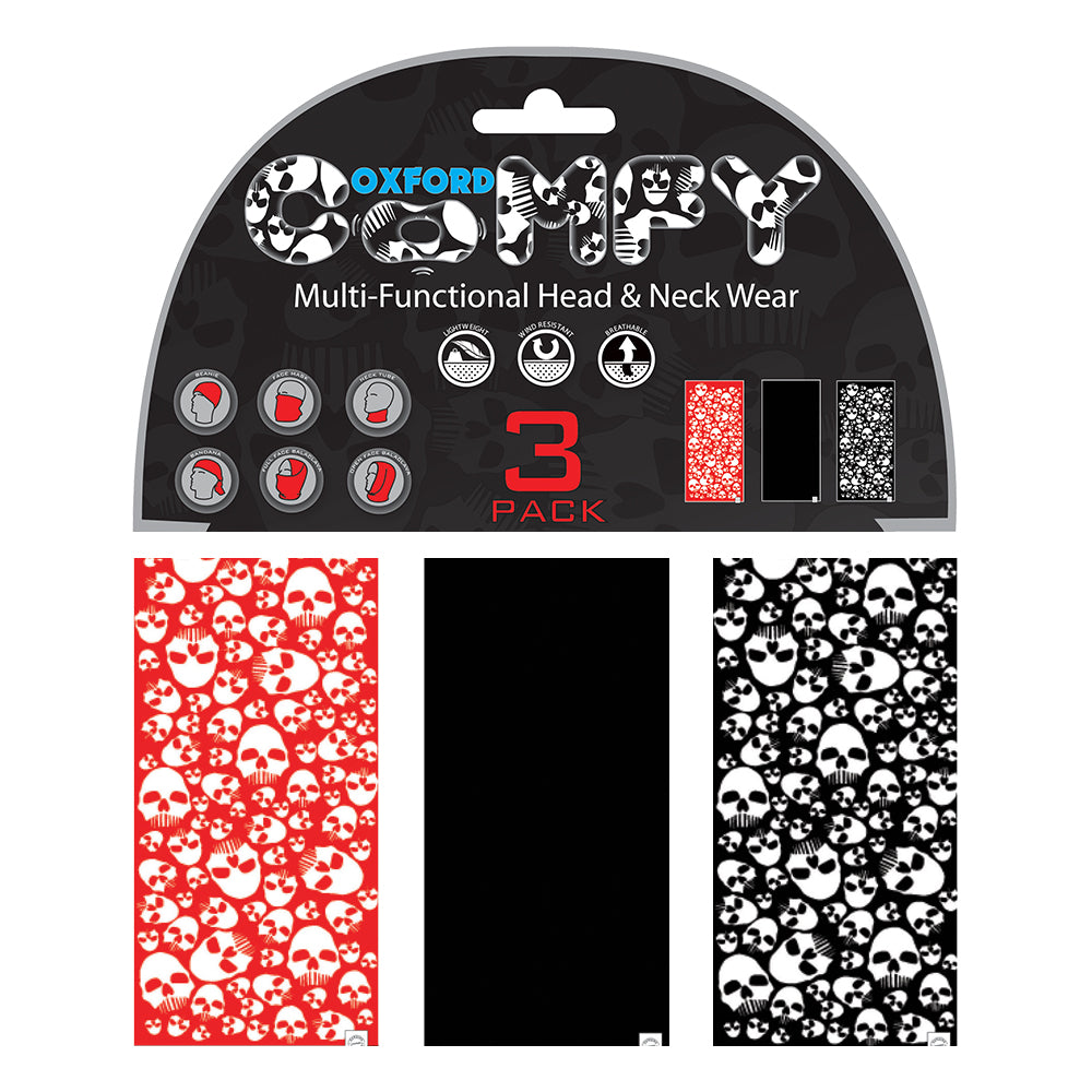 Oxford Comfy Neckwear Skulls Black / White / Red - Pack Of 3 FREE 1 YEAR Returns, FREE UK Delivery | ThrottleChimp
