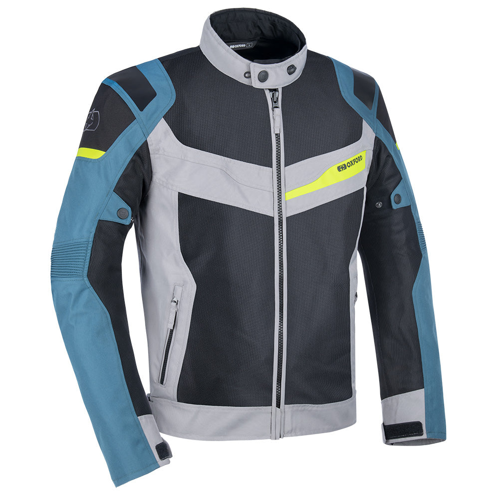Oxford Dakar Dry2Dry Air Textile Jacket Silver / Blue / Fluo Yellow FREE 1 YEAR Returns, FREE UK Delivery | ThrottleChimp