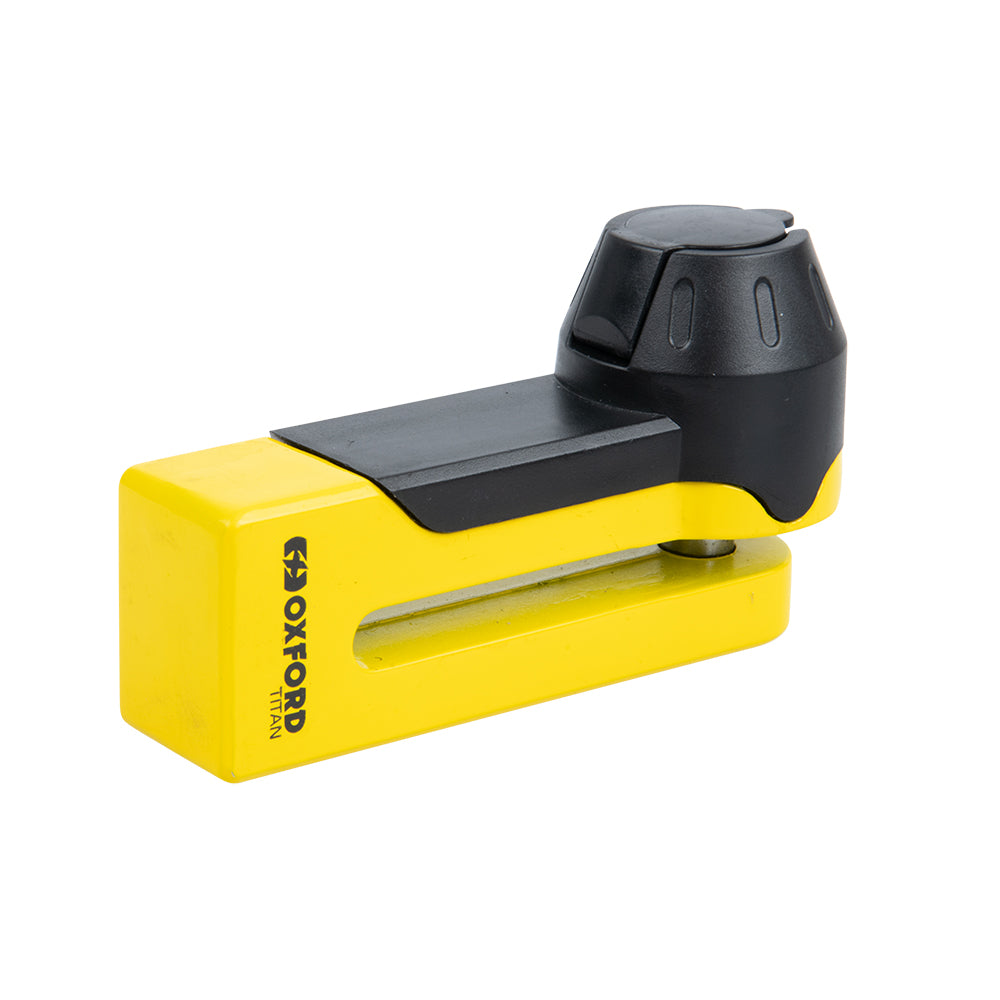 Oxford Titan Disc Lock Yellow / Black With 10mm Pin Including Pouch FREE 1 YEAR Returns, FREE UK Delivery | ThrottleChimp