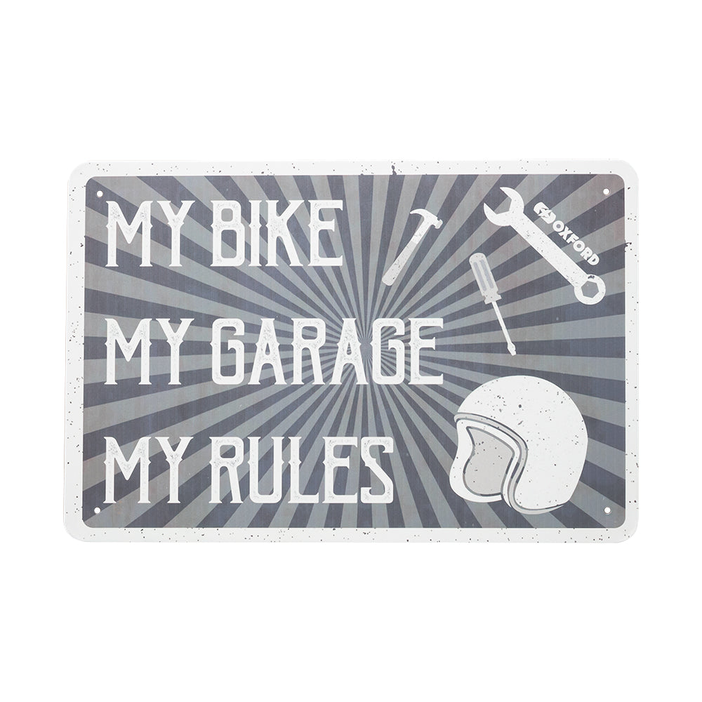 Oxford My Rules Garage Metal Sign - 30cm x 20cm x 0.25mm FREE 1 YEAR Returns, FREE UK Delivery | ThrottleChimp
