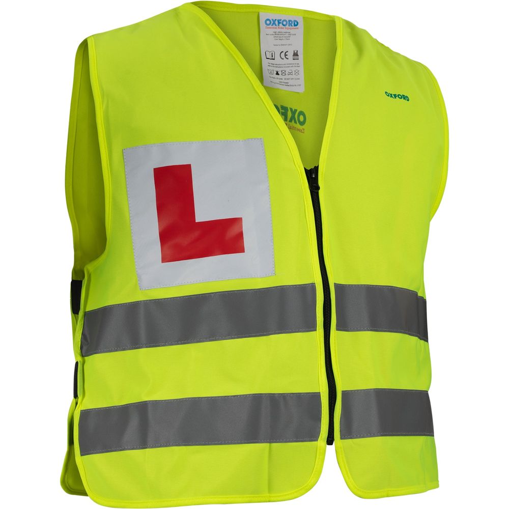 Oxford Bright Reflective Vest With Learner Rider L Plates Yellow FREE 1 YEAR Returns, FREE UK Delivery | ThrottleChimp