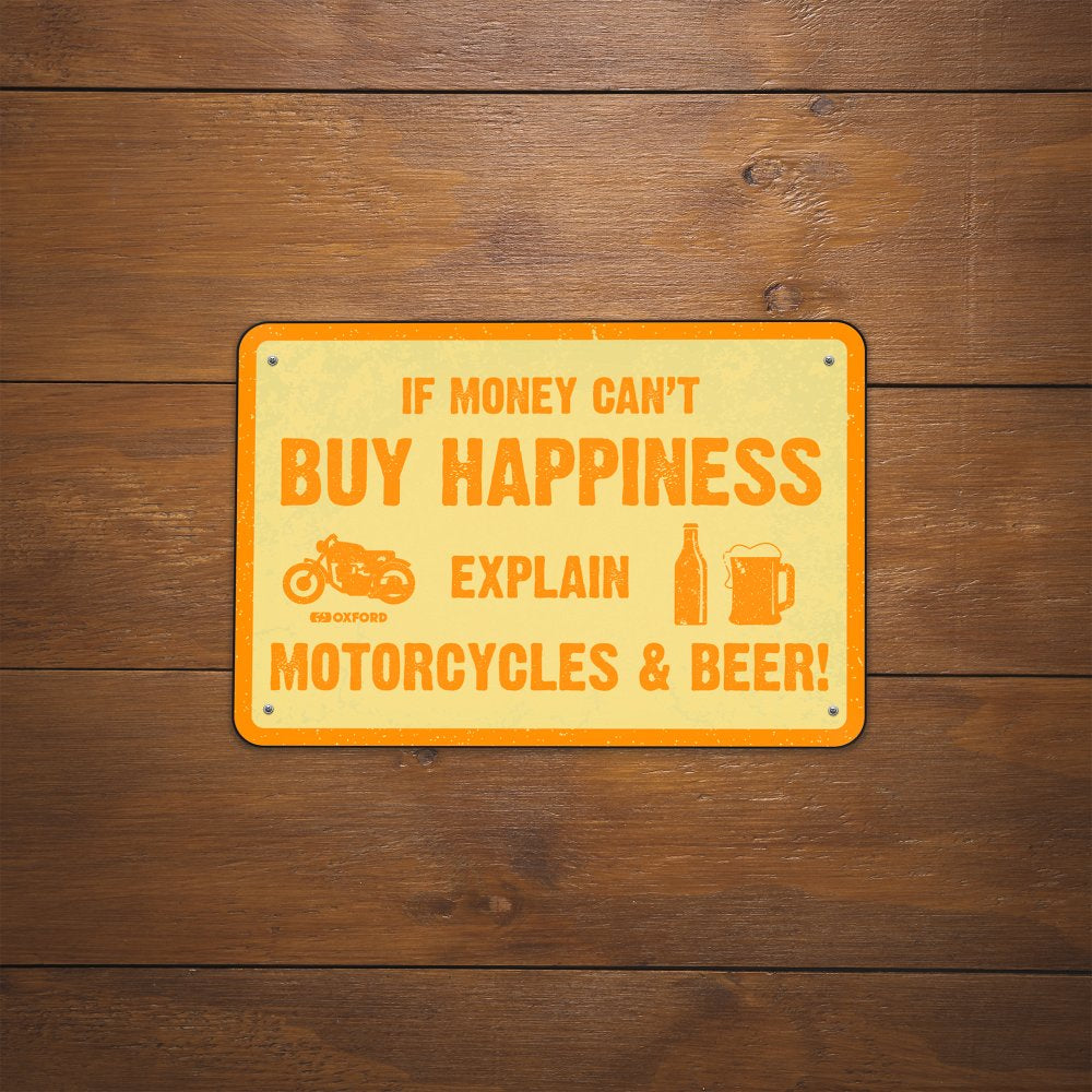 Oxford Buy Happiness Garage Metal Sign - 30cm x 20cm x 0.25mm FREE 1 YEAR Returns, FREE UK Delivery | ThrottleChimp