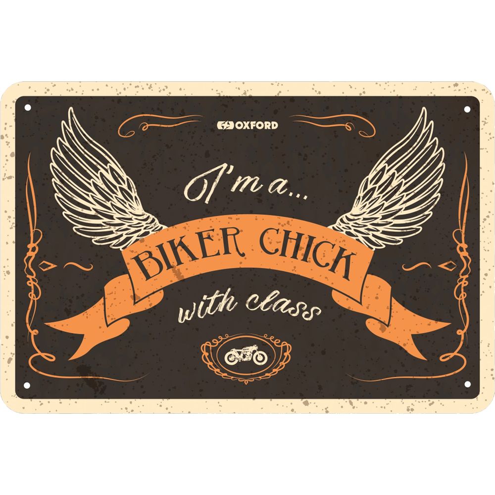 Oxford Biker Chick With Class Garage Metal Sign - 30cm x 20cm x 0.25mm FREE 1 YEAR Returns, FREE UK Delivery | ThrottleChimp