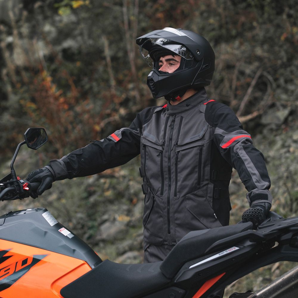 Oxford Rockland Textile Jacket Charcoal / Black / Red FREE 1 YEAR Returns, FREE UK Delivery | ThrottleChimp
