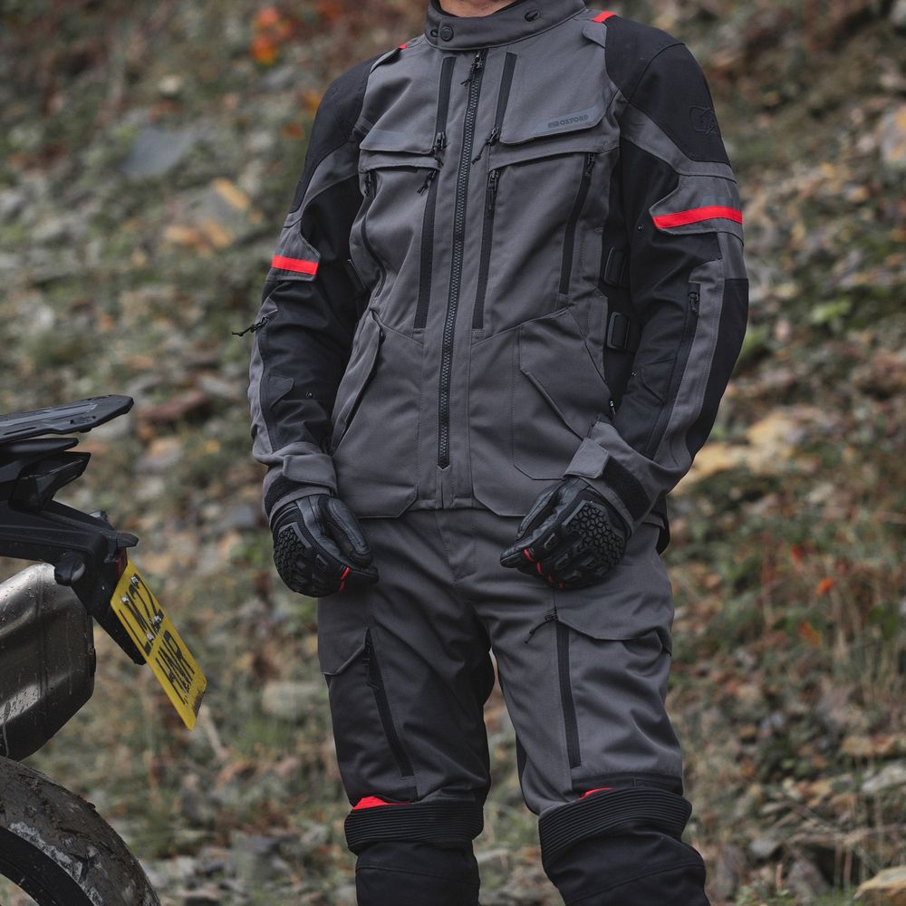 Oxford Rockland Textile Jacket Charcoal / Black / Red FREE 1 YEAR Returns, FREE UK Delivery | ThrottleChimp