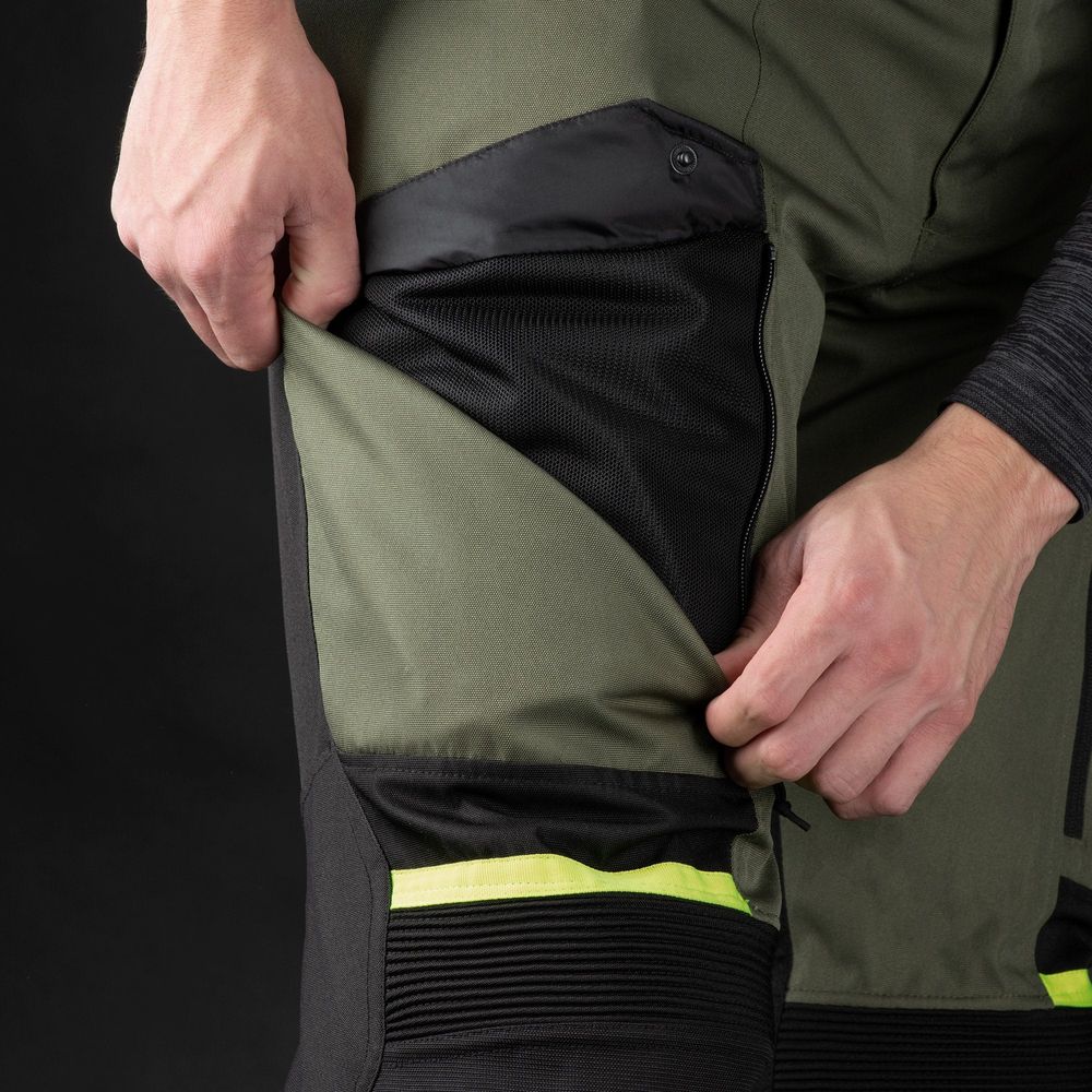 Oxford Rockland Textile Trouser Khaki / Black / Fluo Yellow FREE 1 YEAR Returns, FREE UK Delivery | ThrottleChimp