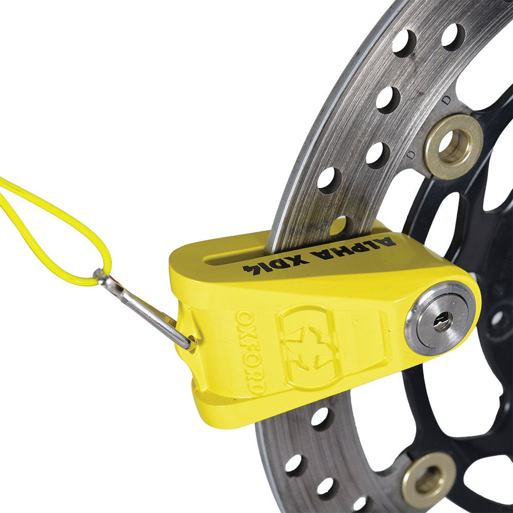 Oxford Alpha XD14 Disc Lock Yellow - 14 mm Pin FREE 1 YEAR Returns, FREE UK Delivery | ThrottleChimp