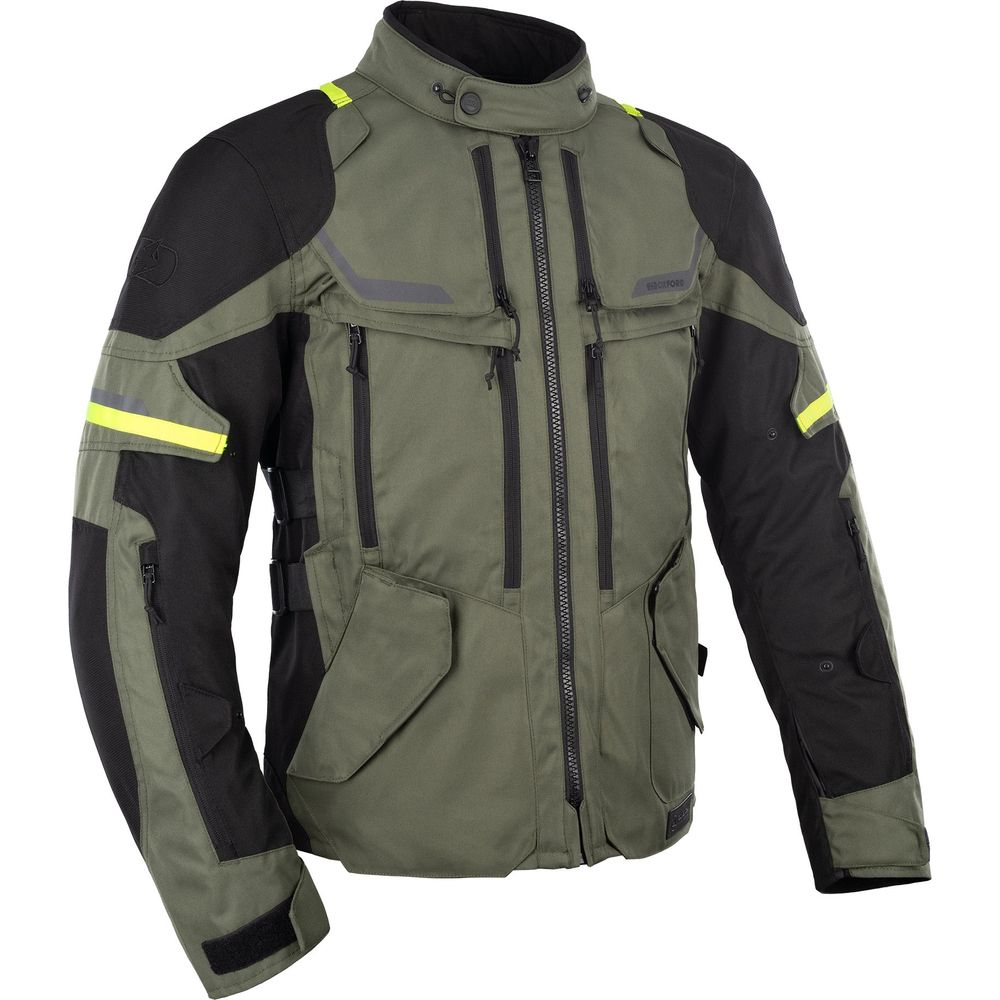 Oxford Rockland Textile Jacket Khaki / Black / Fluo Yellow FREE 1 YEAR Returns, FREE UK Delivery | ThrottleChimp