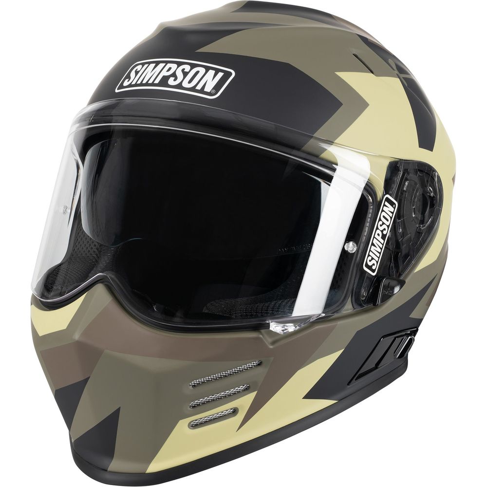 Simpson Venom Comanche ECE 22.06 Full Face Helmet Green / Brown FREE 1 YEAR Returns, FREE UK Delivery | ThrottleChimp