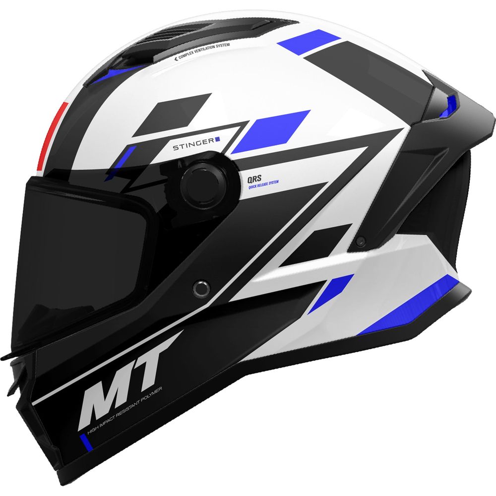 MT Stinger 2 Zivze A7 Full Face Helmet Gloss Black / White / Blue FREE 1 YEAR Returns, FREE UK Delivery | ThrottleChimp