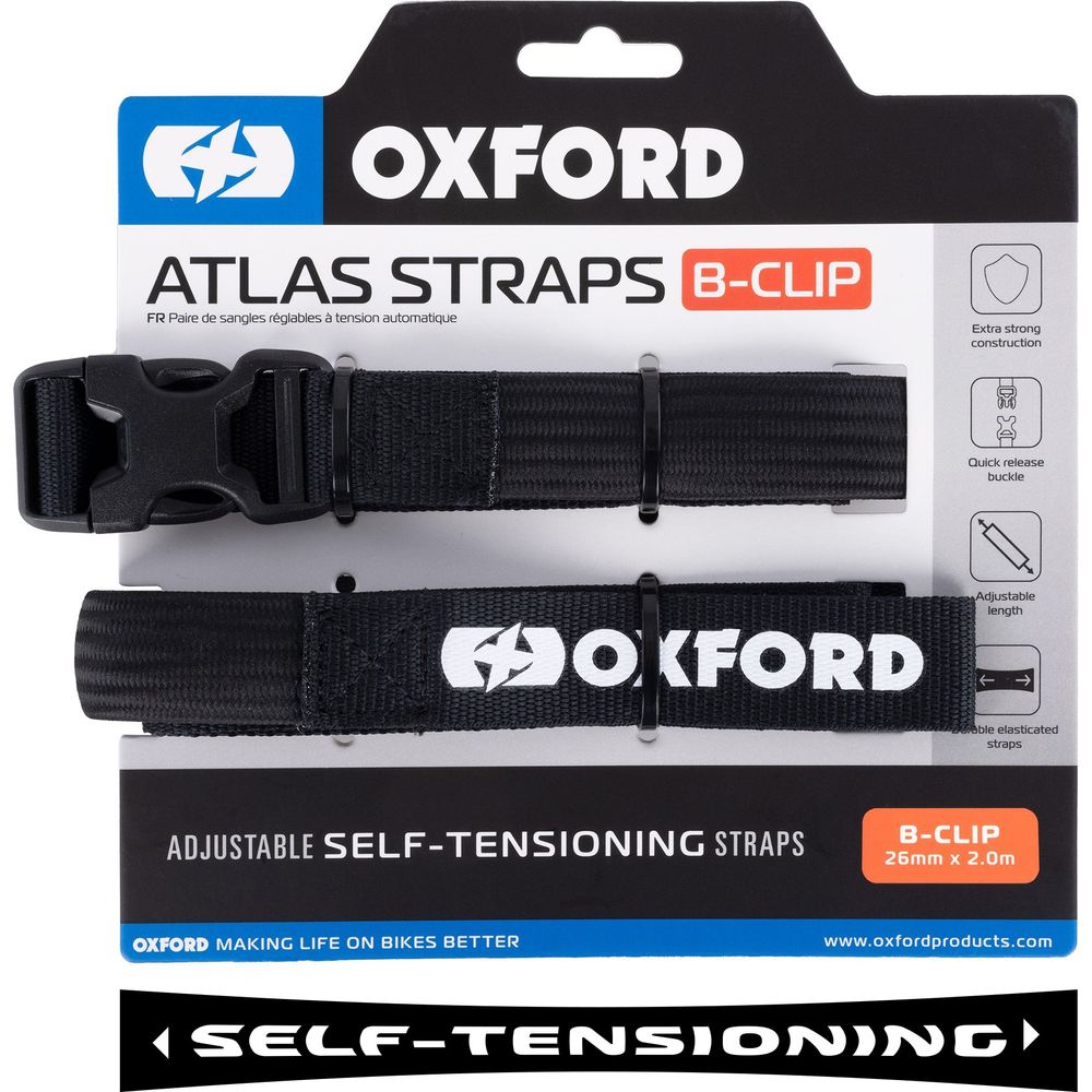 Oxford Atlas B Clip Straps Pair Black - 26mm x 2.0m FREE 1 YEAR Returns, FREE UK Delivery | ThrottleChimp