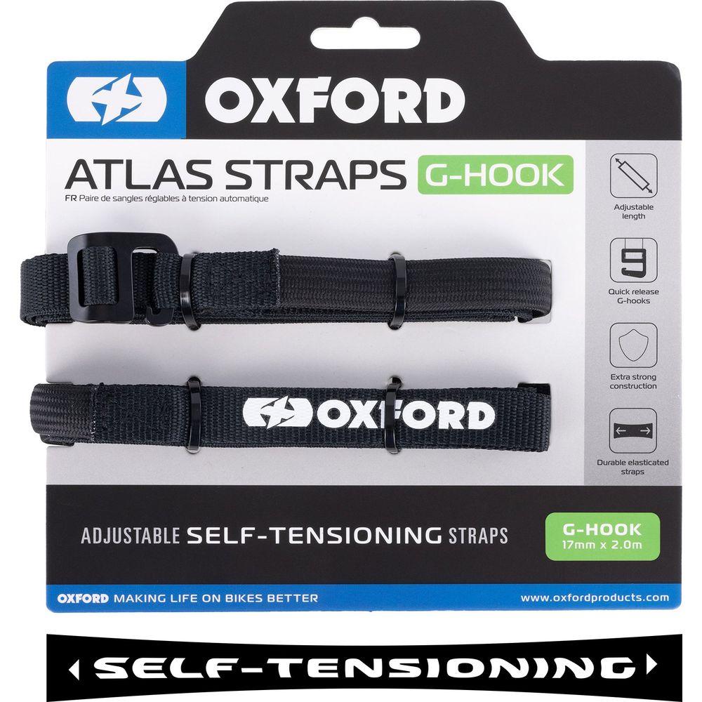 Oxford Atlas G Hook Straps Pair Black - 17mm x 2.0m FREE 1 YEAR Returns, FREE UK Delivery | ThrottleChimp