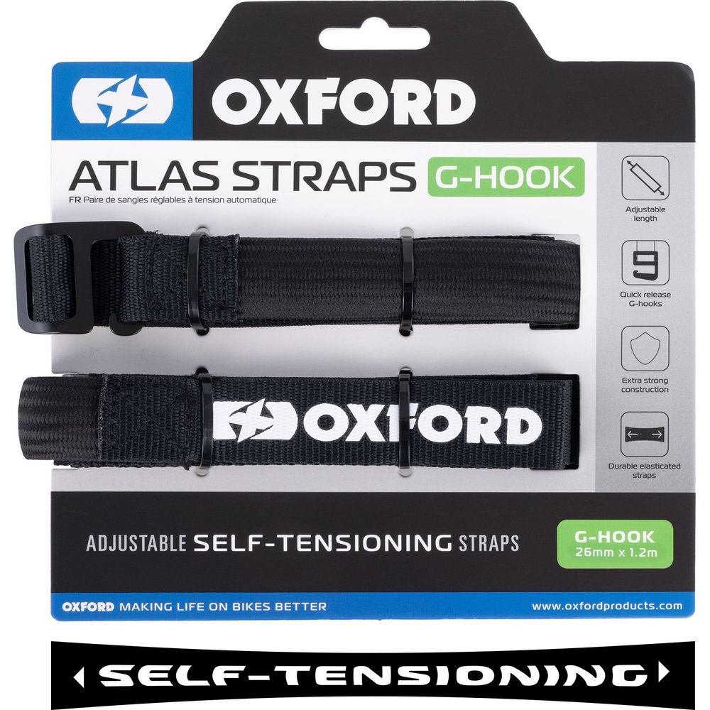 Oxford Atlas G Hook Straps Pair Black - 26mm x 1.2m FREE 1 YEAR Returns, FREE UK Delivery | ThrottleChimp
