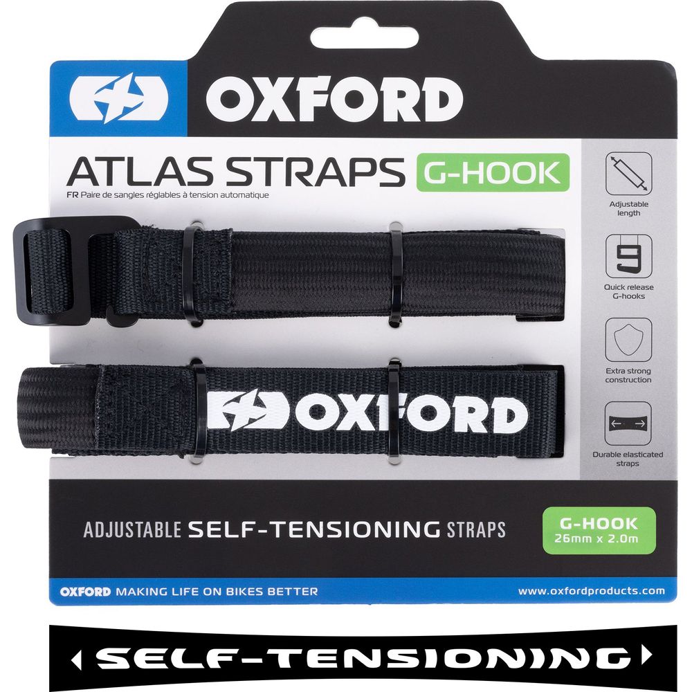 Oxford Atlas G Hook Straps Pair Black - 26mm x 2.0m FREE 1 YEAR Returns, FREE UK Delivery | ThrottleChimp