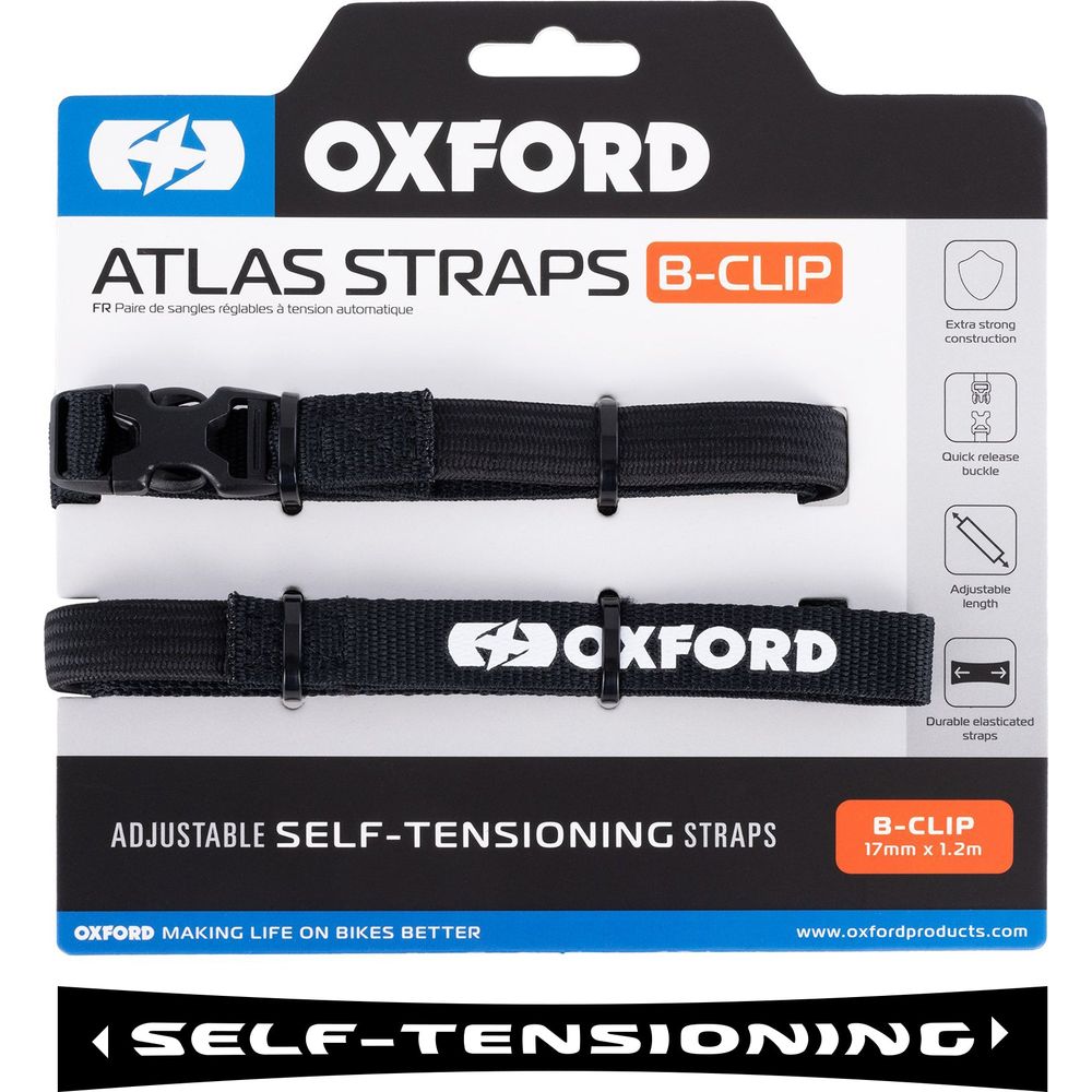 Oxford Atlas B Clip Straps Pair Black - 17mm x 1.2m FREE 1 YEAR Returns, FREE UK Delivery | ThrottleChimp