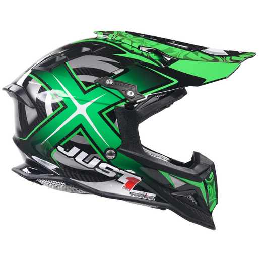 Just1 J12 Carbon MX Helmet Mister X Green FREE 1 YEAR Returns, FREE UK Delivery | ThrottleChimp