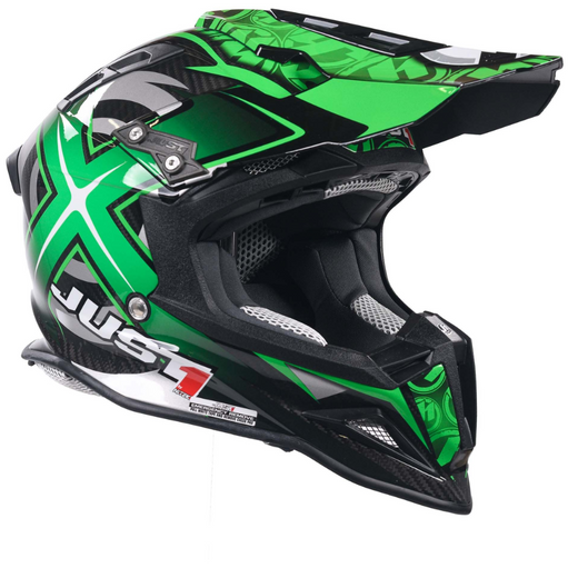 Just1 J12 Carbon MX Helmet Mister X Green FREE 1 YEAR Returns, FREE UK Delivery | ThrottleChimp