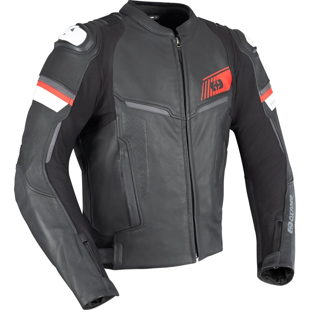 Oxford Cypher 1.0 Leather Jacket Black / White / Red FREE 1 YEAR Returns, FREE UK Delivery | ThrottleChimp