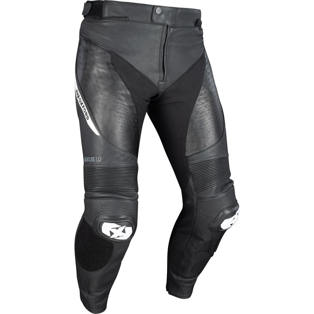 Oxford Nexus 1.0 Leather Trouser Black / White FREE 1 YEAR Returns, FREE UK Delivery | ThrottleChimp