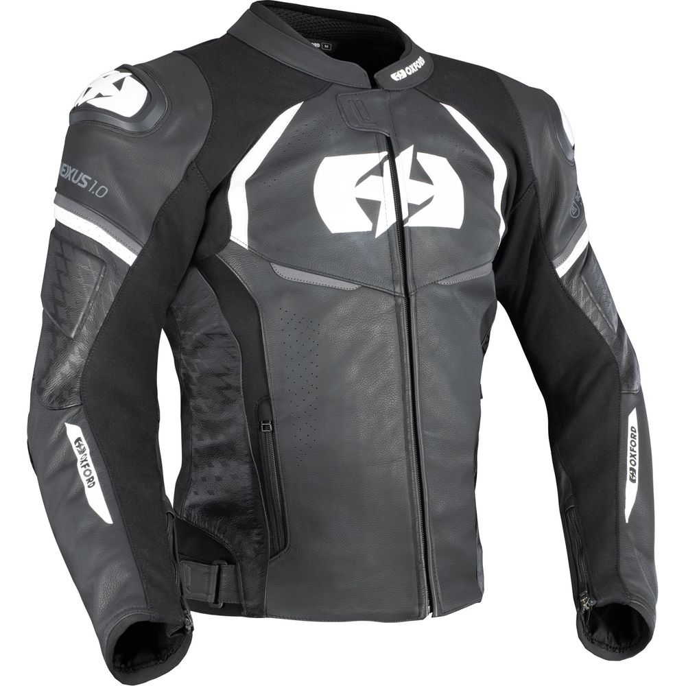 Oxford Nexus 1.0 Leather Jacket Black / White FREE 1 YEAR Returns, FREE UK Delivery | ThrottleChimp