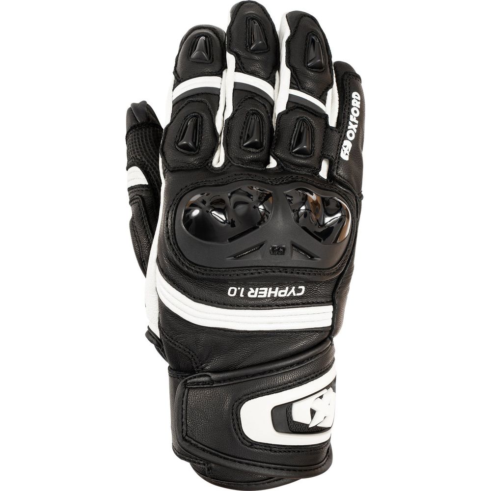 Oxford Cypher 1.0 Short Leather Gloves Black / White FREE 1 YEAR Returns, FREE UK Delivery | ThrottleChimp