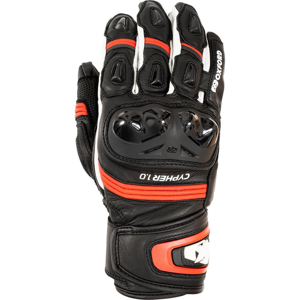 Oxford Cypher 1.0 Short Leather Gloves Black / Red / White FREE 1 YEAR Returns, FREE UK Delivery | ThrottleChimp