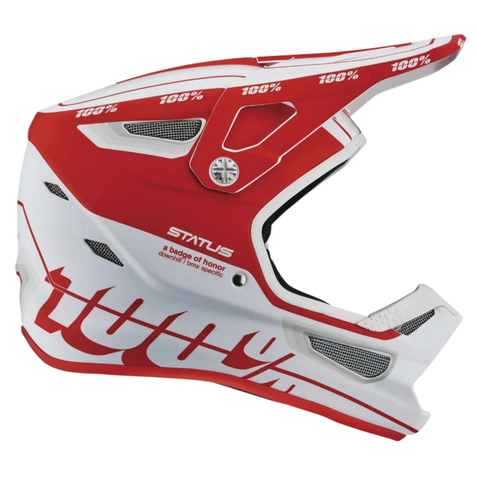 100% Status Youth Cycle Helmet Topenga Red / White - FREE 1 YEAR Returns, FREE UK Shipping | ThrottleChimp