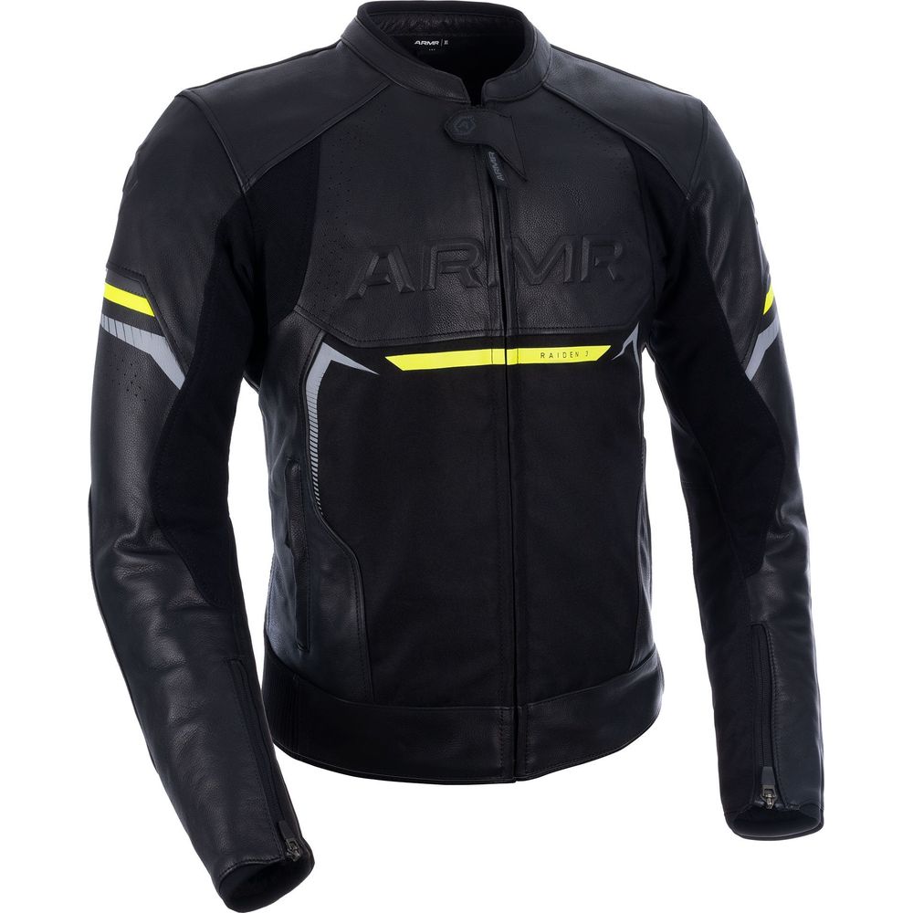 ARMR Raiden 3.0 Leather Jacket Black / Fluo Yellow FREE 1 YEAR Returns, FREE UK Delivery | ThrottleChimp