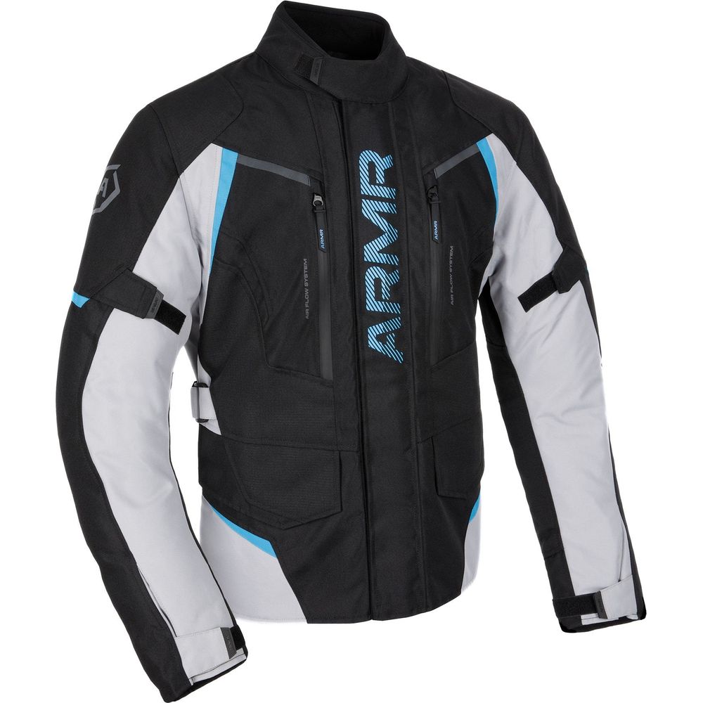 ARMR Kiso 4.0 Waterproof Textile Jacket Black / Light Grey / Blue FREE 1 YEAR Returns, FREE UK Delivery | ThrottleChimp