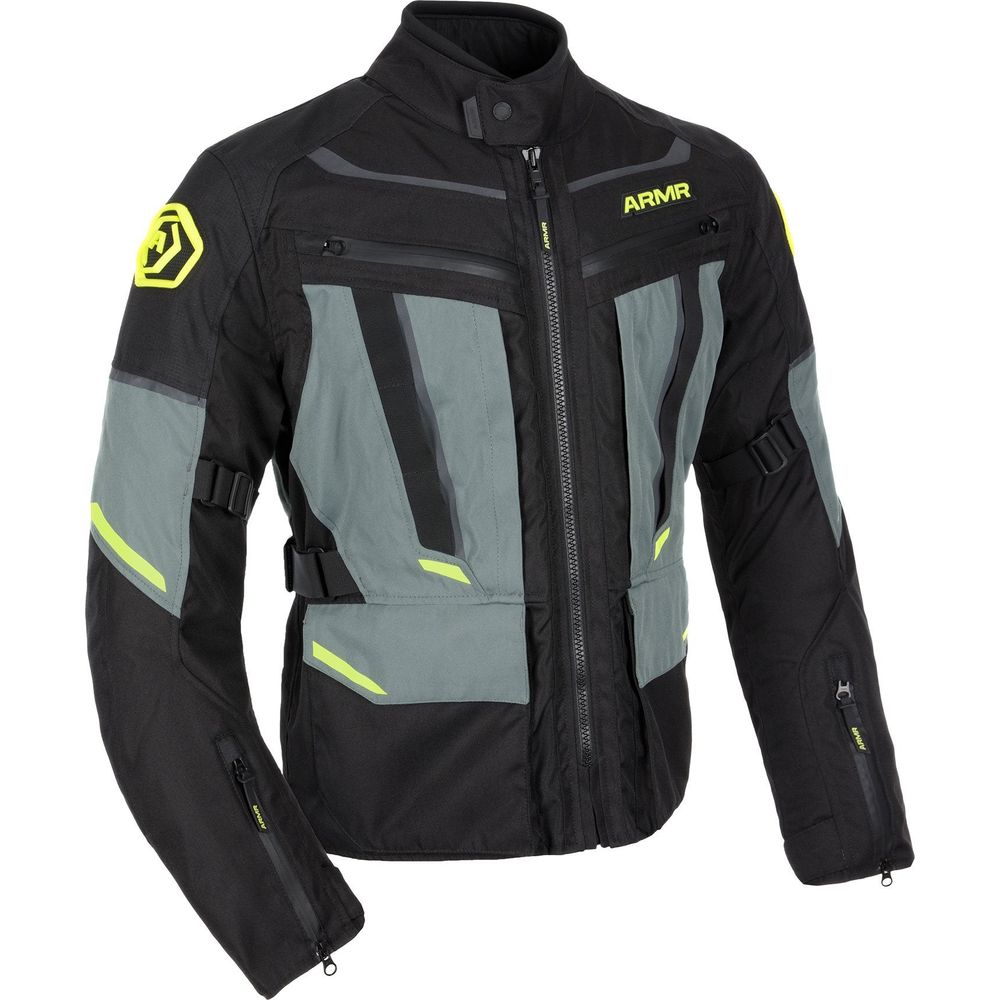 ARMR Kumaji 3.0 Waterproof Textile Jacket Black / Green / Fluo Yellow FREE 1 YEAR Returns, FREE UK Delivery | ThrottleChimp