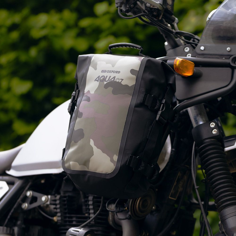 Oxford Aqua C7 Crash Bar Bag Camouflage FREE 1 YEAR Returns, FREE UK Delivery | ThrottleChimp