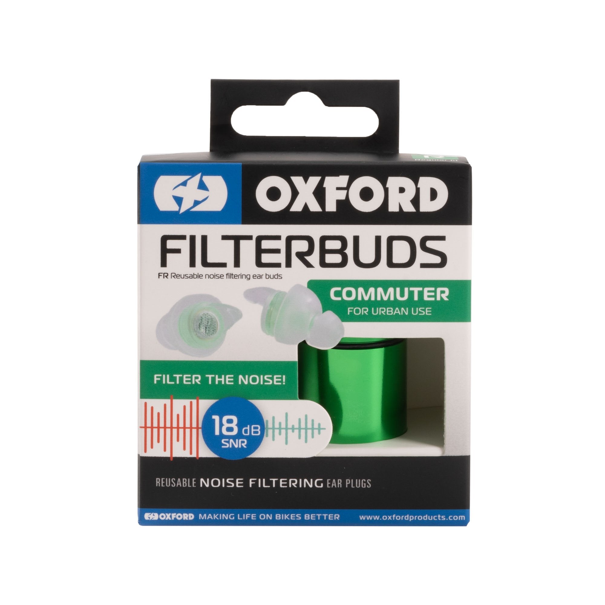 Oxford FilterBuds Commuter 18 SNR Ear Buds Clear / Green FREE 1 YEAR Returns, FREE UK Delivery | ThrottleChimp