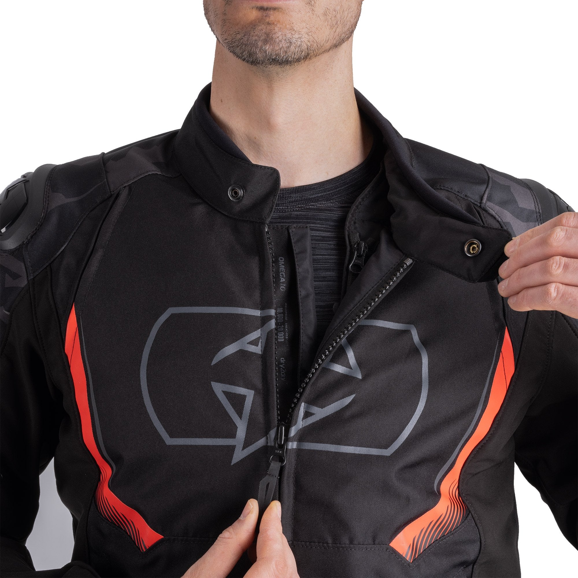 Oxford Omega 1.0 Dry2Dry Textile Jacket Black / Camo / Red FREE 1 YEAR Returns, FREE UK Delivery | ThrottleChimp