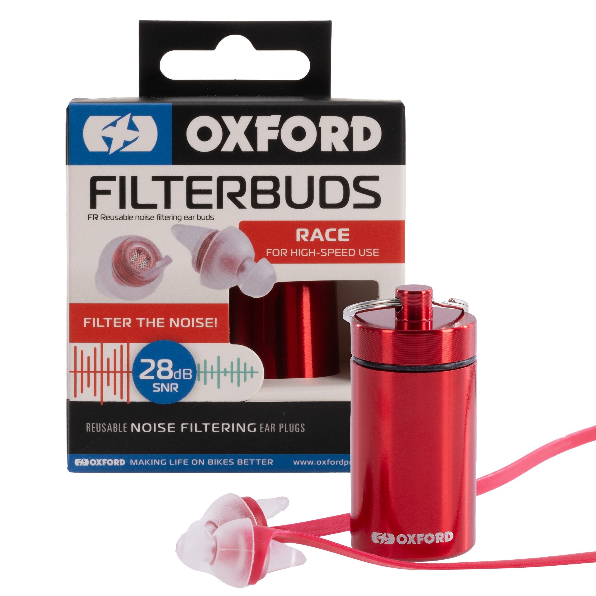 Oxford FilterBuds Race 28 SNR Ear Buds Clear / Red FREE 1 YEAR Returns, FREE UK Delivery | ThrottleChimp