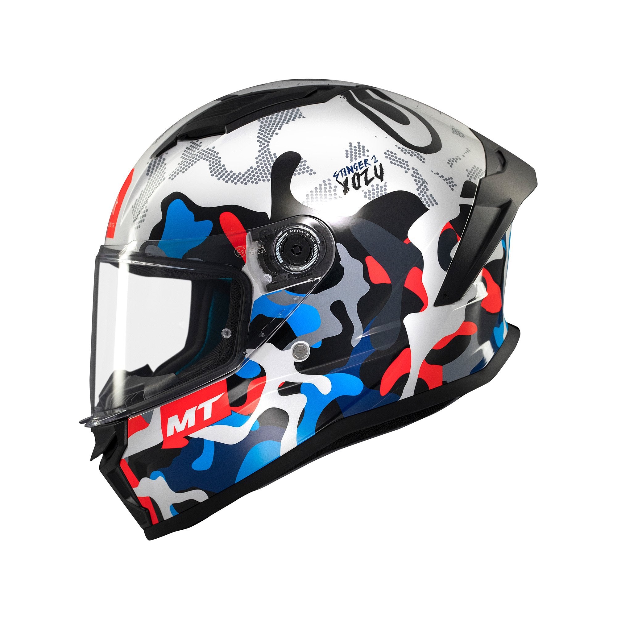 MT Stinger 2 Yozu A7 Full Face Helmet Gloss Blue / White FREE 1 YEAR Returns, FREE UK Delivery | ThrottleChimp
