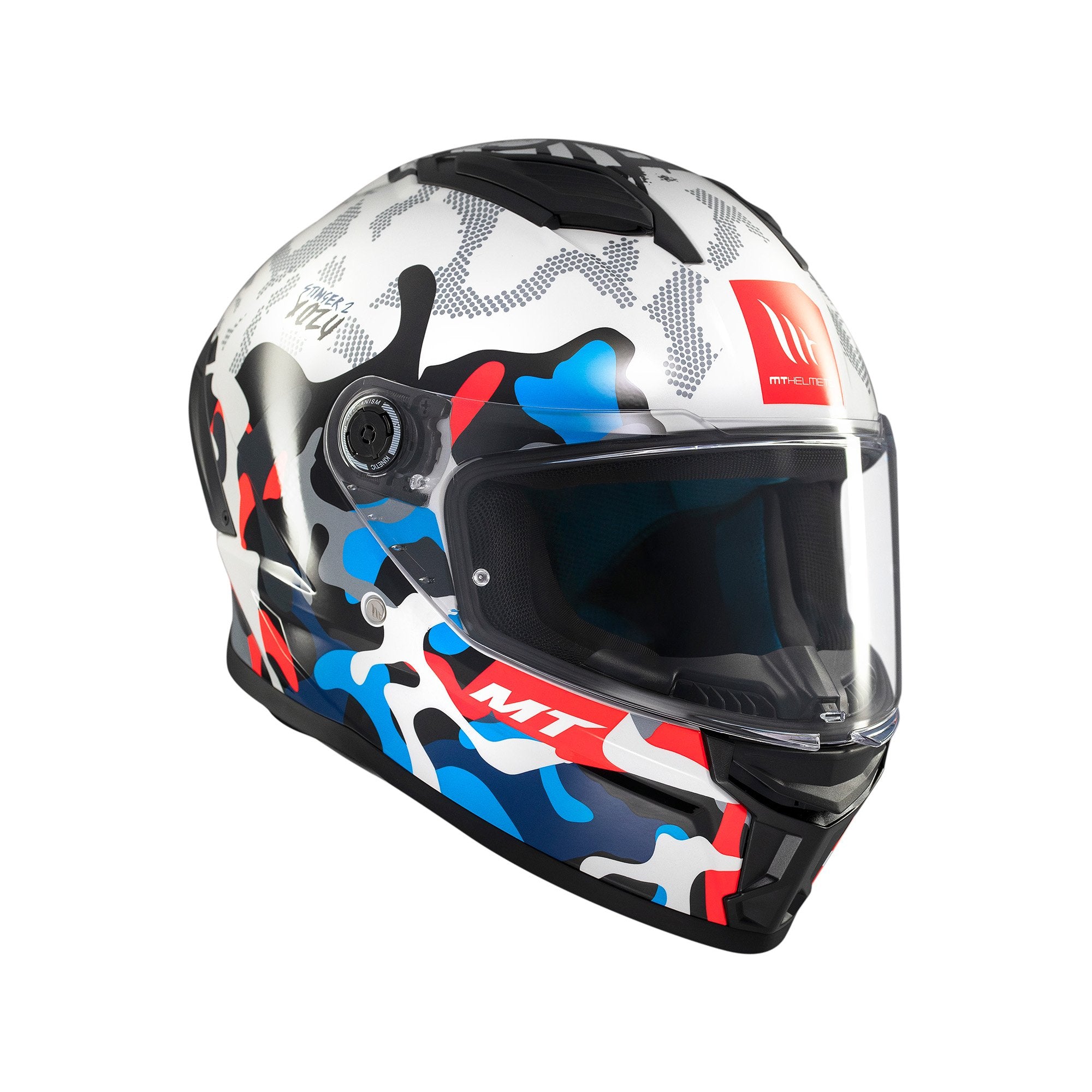 MT Stinger 2 Yozu A7 Full Face Helmet Gloss Blue / White FREE 1 YEAR Returns, FREE UK Delivery | ThrottleChimp