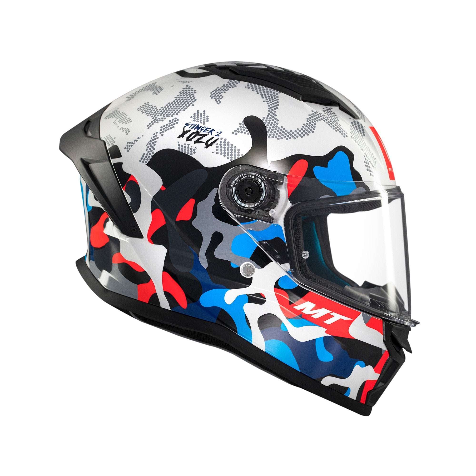 MT Stinger 2 Yozu A7 Full Face Helmet Gloss Blue / White FREE 1 YEAR Returns, FREE UK Delivery | ThrottleChimp