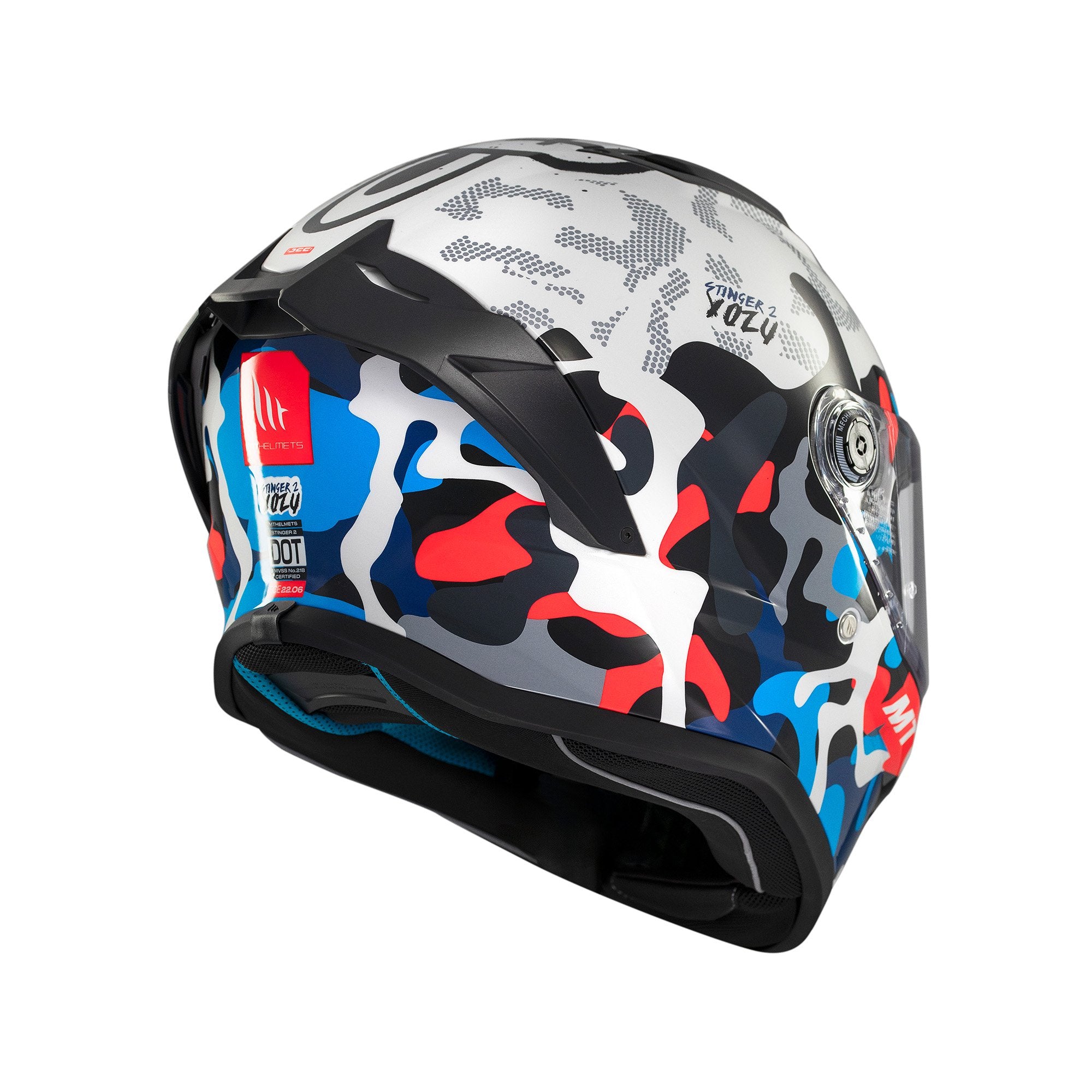 MT Stinger 2 Yozu A7 Full Face Helmet Gloss Blue / White FREE 1 YEAR Returns, FREE UK Delivery | ThrottleChimp
