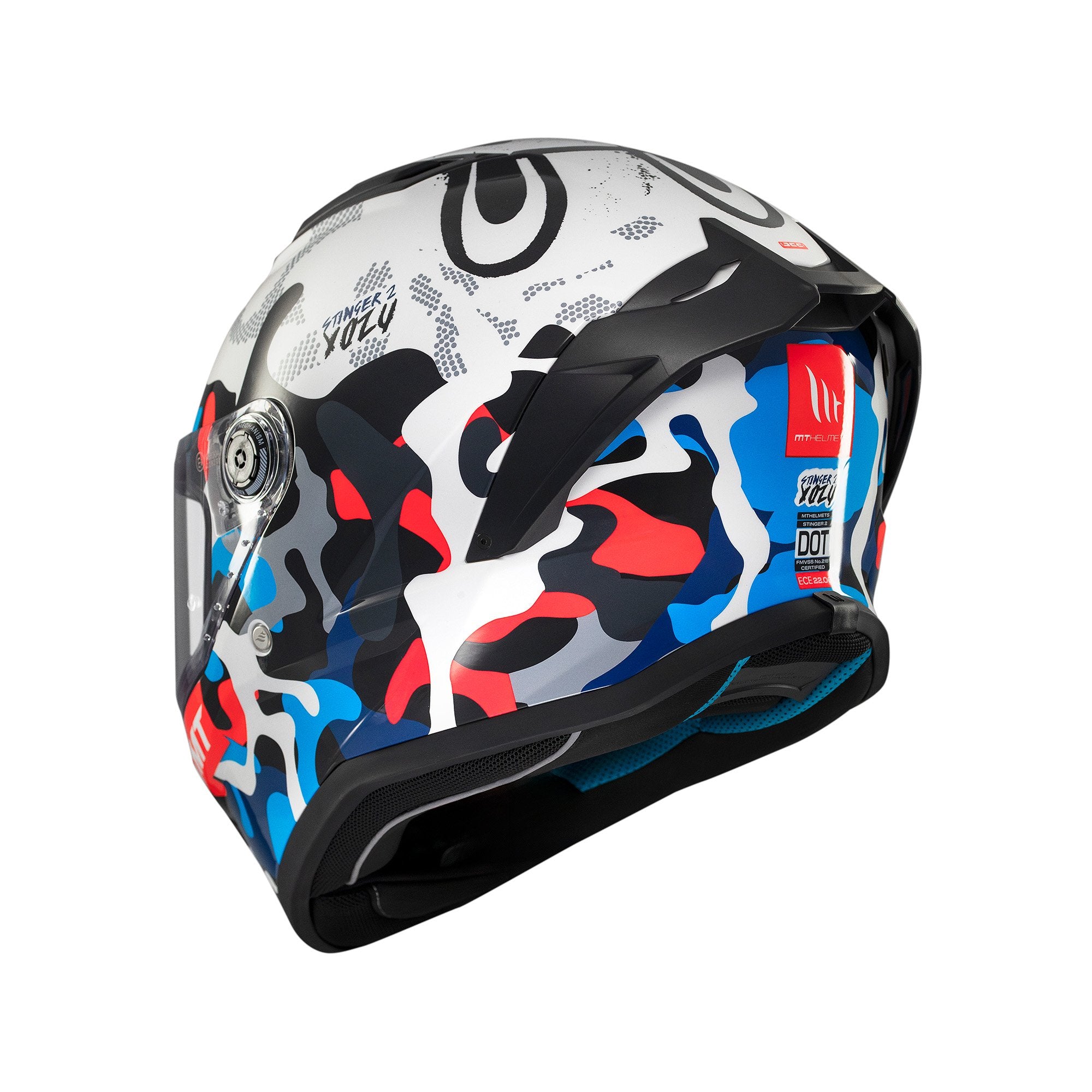 MT Stinger 2 Yozu A7 Full Face Helmet Gloss Blue / White FREE 1 YEAR Returns, FREE UK Delivery | ThrottleChimp