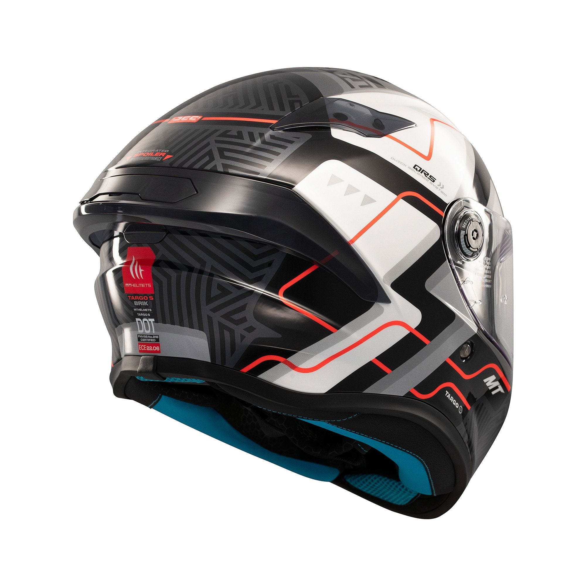 MT Targo S Brik C0 Full Face Helmet Gloss Black / White FREE 1 YEAR Returns, FREE UK Delivery | ThrottleChimp