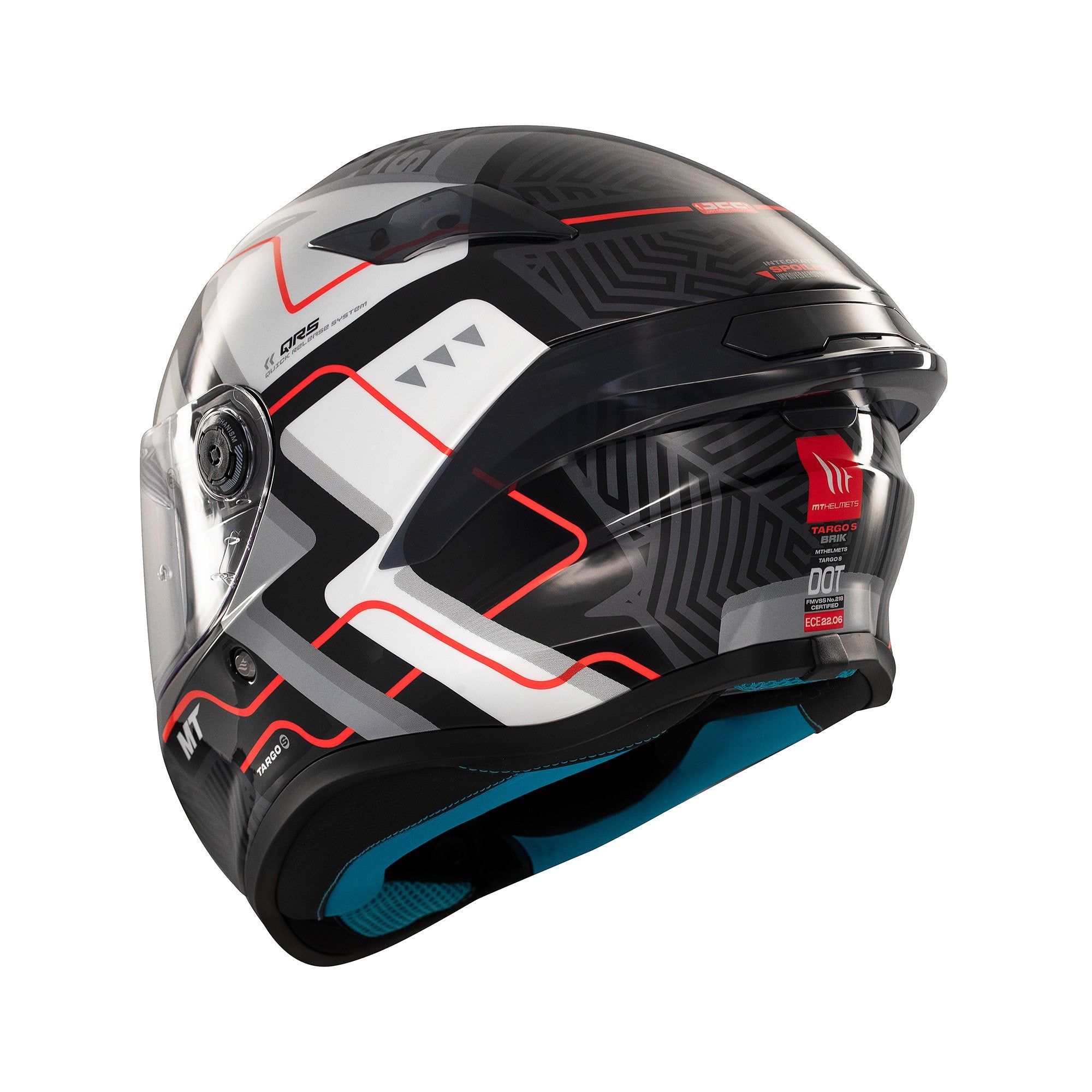 MT Targo S Brik C0 Full Face Helmet Gloss Black / White FREE 1 YEAR Returns, FREE UK Delivery | ThrottleChimp