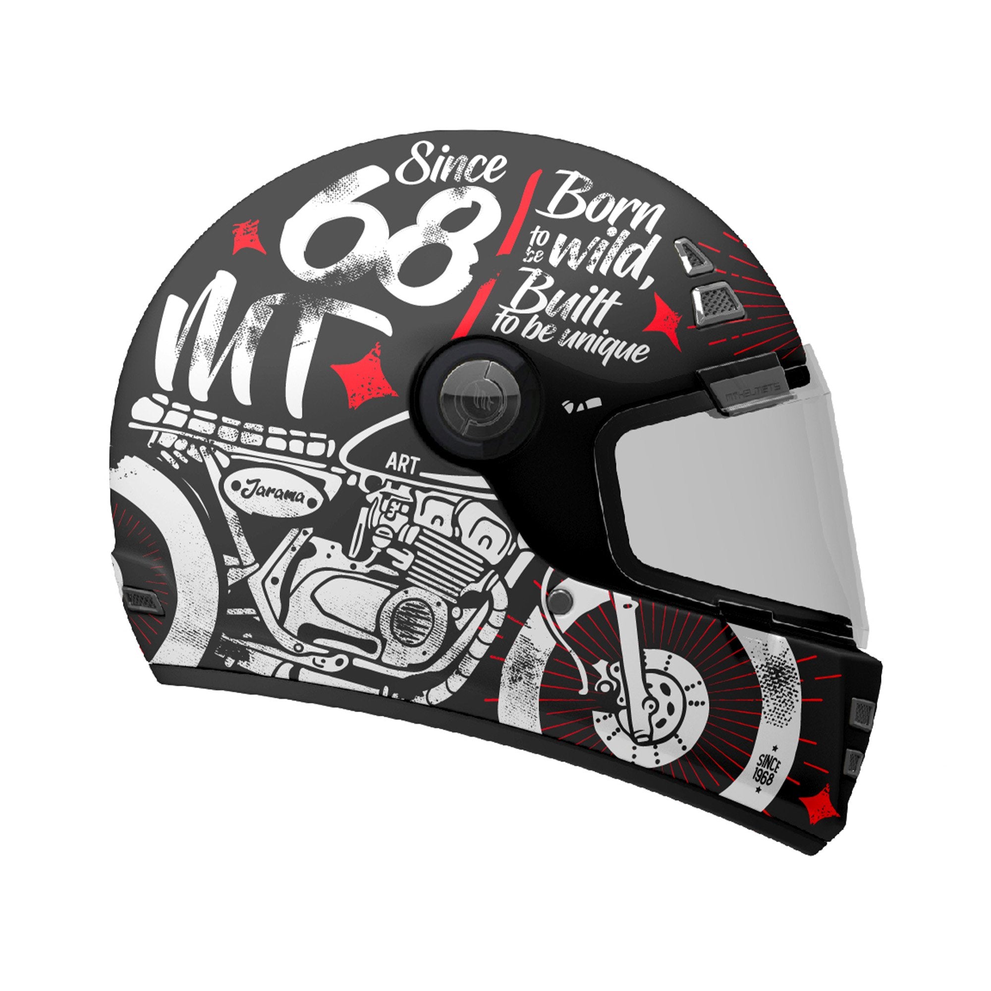 MT Jarama SV Art B5 Full Face Helmet Matt Black / Red FREE 1 YEAR Returns, FREE UK Delivery | ThrottleChimp