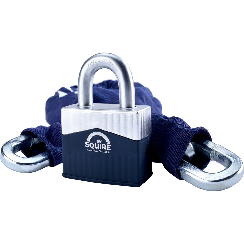 Squire Warrior Max 10mm Chain / 65mm Padlock Black FREE 1 YEAR Returns, FREE UK Delivery | ThrottleChimp