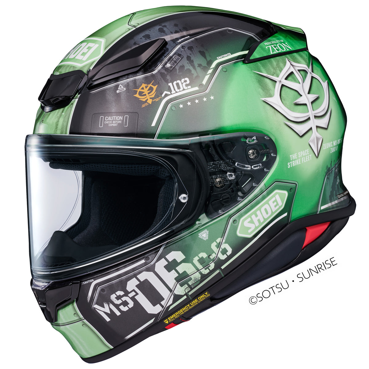 Shoei NXR2 MS-06C-6 Zaku 2 TC4 Full Face Helmet Green FREE 1 YEAR Returns, FREE UK Delivery | ThrottleChimp