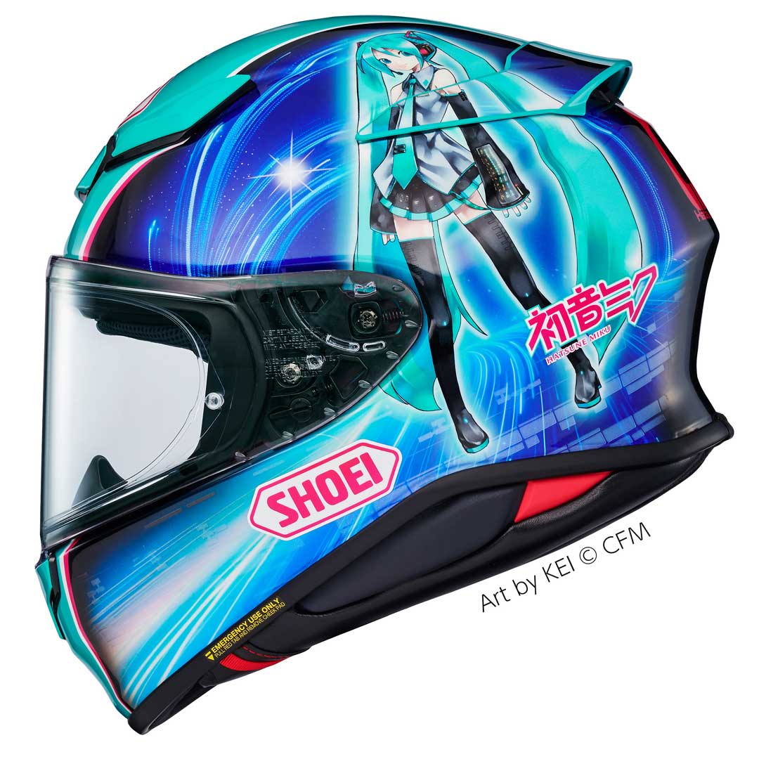 Shoei NXR2 Hatsune Miku TC4 Full Face Helmet Green FREE 1 YEAR Returns, FREE UK Delivery | ThrottleChimp
